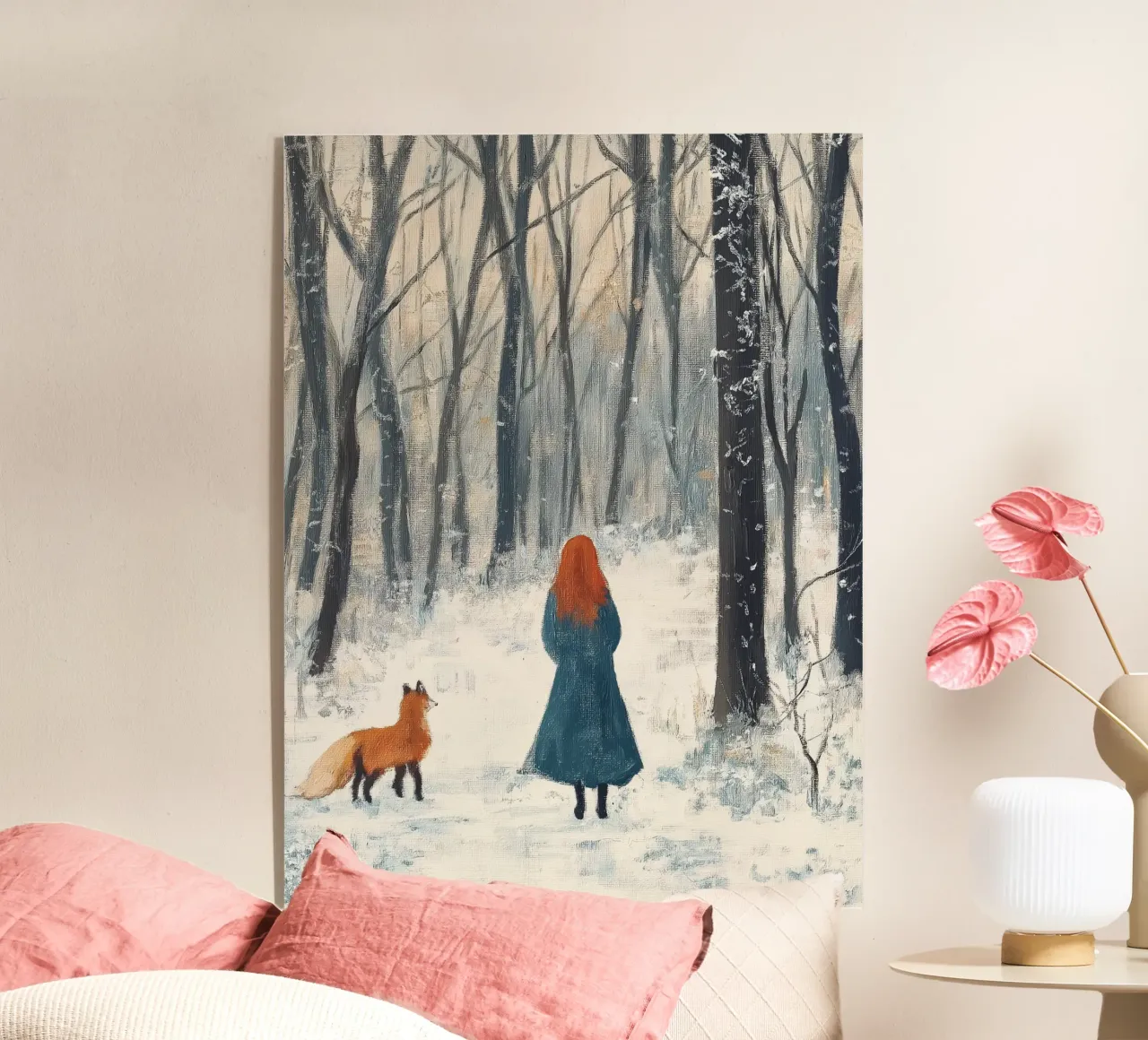 Mujer con zorro - Winter Forest Art Print metacrilato de Cozy Vibes
