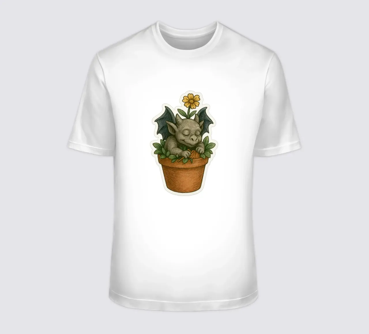 Baby Gargoyle che dorme in un vaso di fiori t-shirt da Taika Tori Art