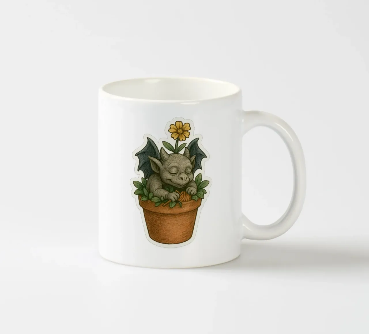 Baby Gargoyle che dorme in un vaso di fiori tazza in ceramica da Taika Tori Art