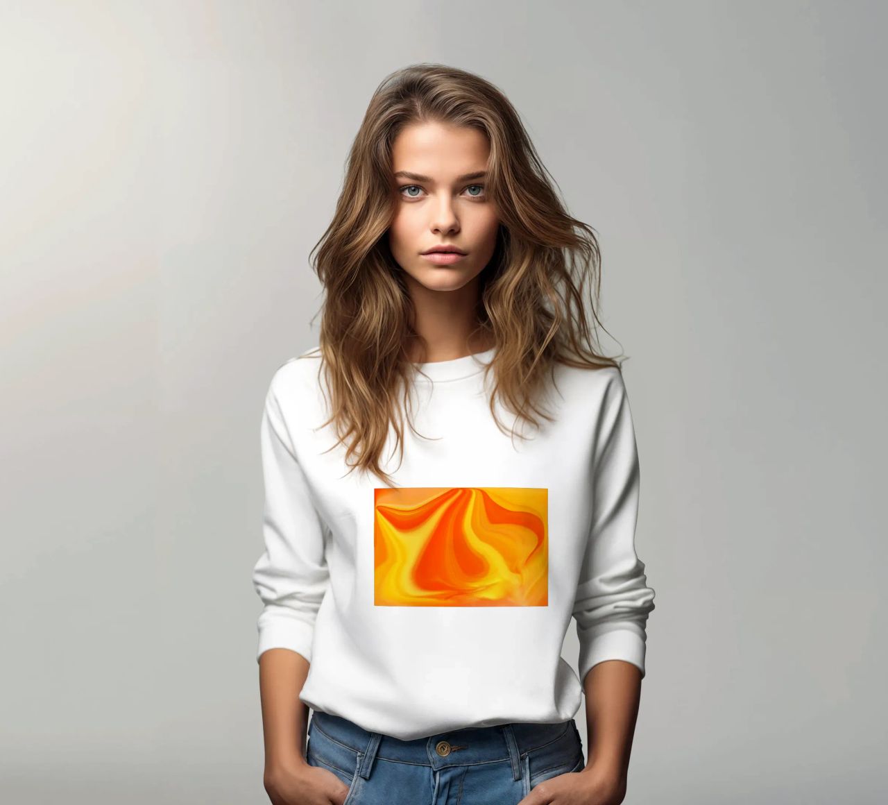 Abstraktes dynamisches Muster in gelb, orange und rot. Sweatshirt von Something for you