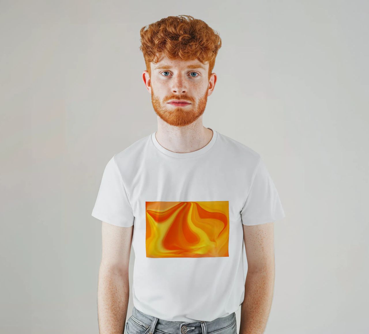 Abstract dynamic pattern in yellow, orange and red. t-shirt by Something for you