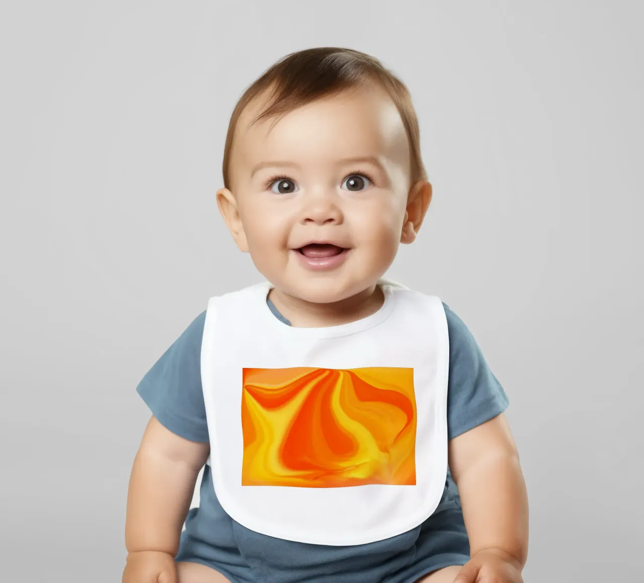 Abstract dynamic pattern in yellow, orange and red. baby bib by Something for you