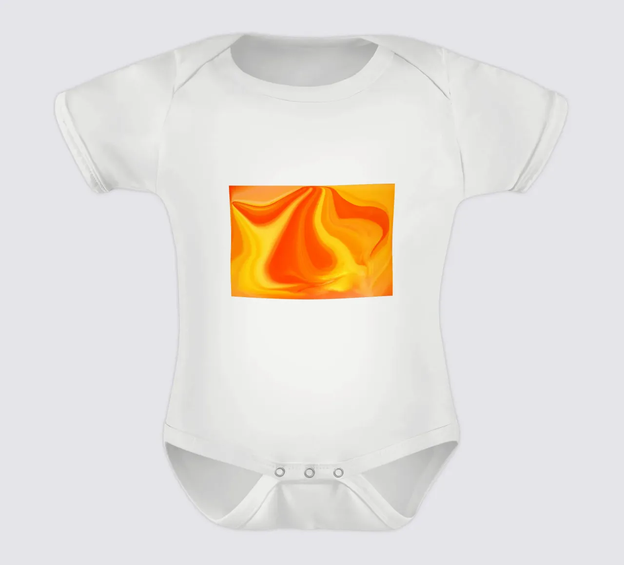 Abstraktes dynamisches Muster in gelb, orange und rot. Kurzarm Babybody von Something for you