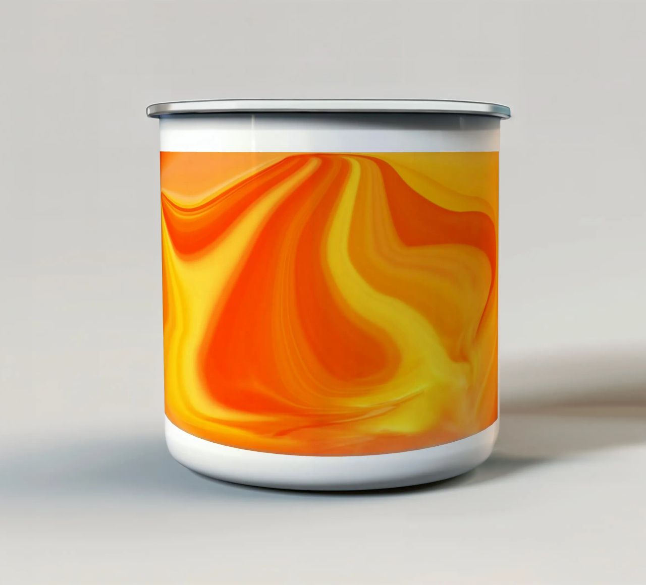 Abstract dynamic pattern in yellow, orange and red. enamel mug by Something for you