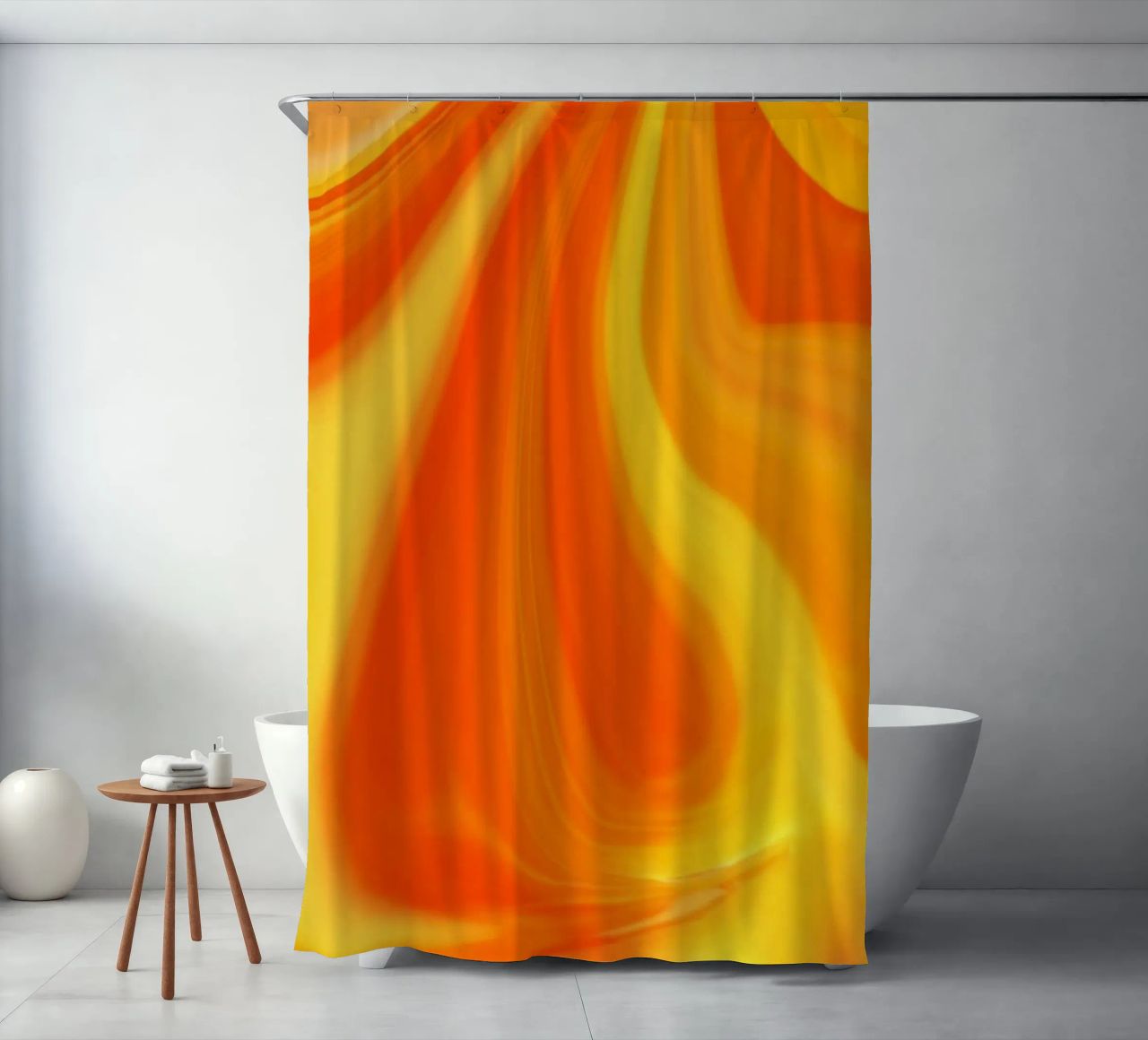 Abstraktes dynamisches Muster in gelb, orange und rot. Duschvorhang von Something for you