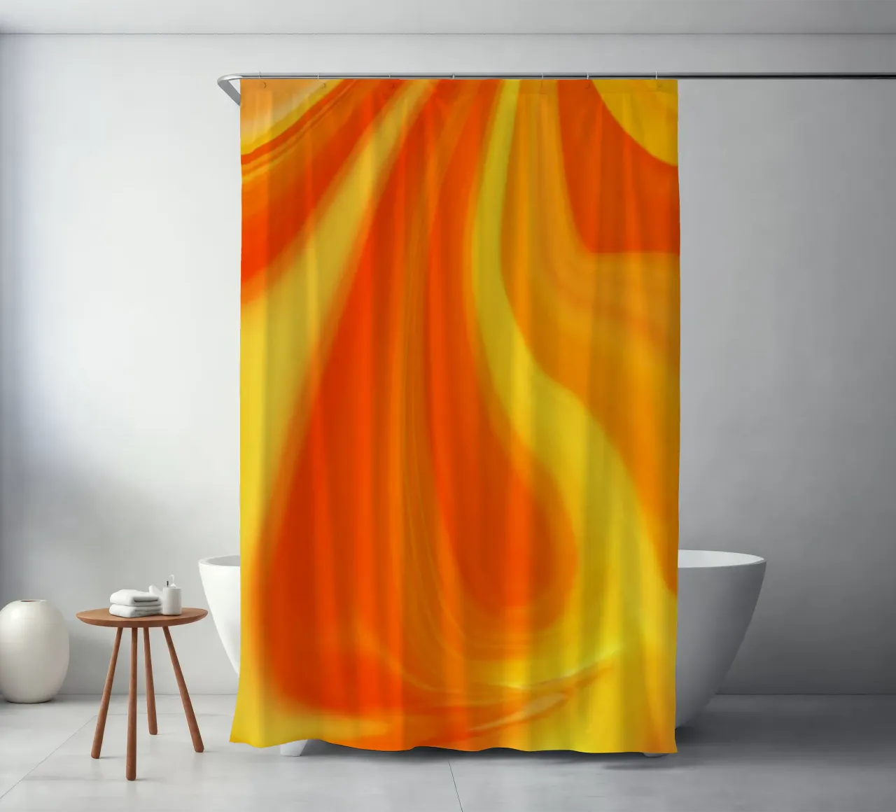 Motivo dinamico astratto in giallo, arancione e rosso. tenda da doccia da Something for you