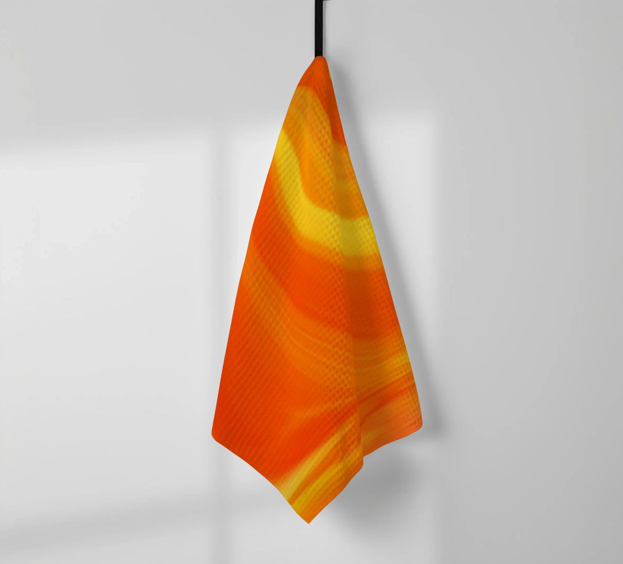 Abstract dynamic pattern in yellow, orange and red. tea towel by Something for you