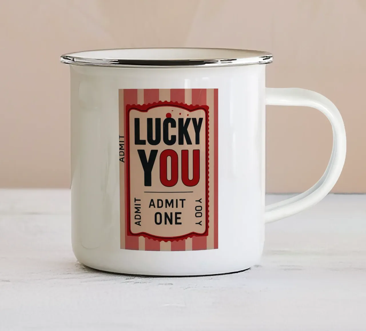 Lucky You - Ammissione di un biglietto d'epoca tazza in smalto da DaarbyN