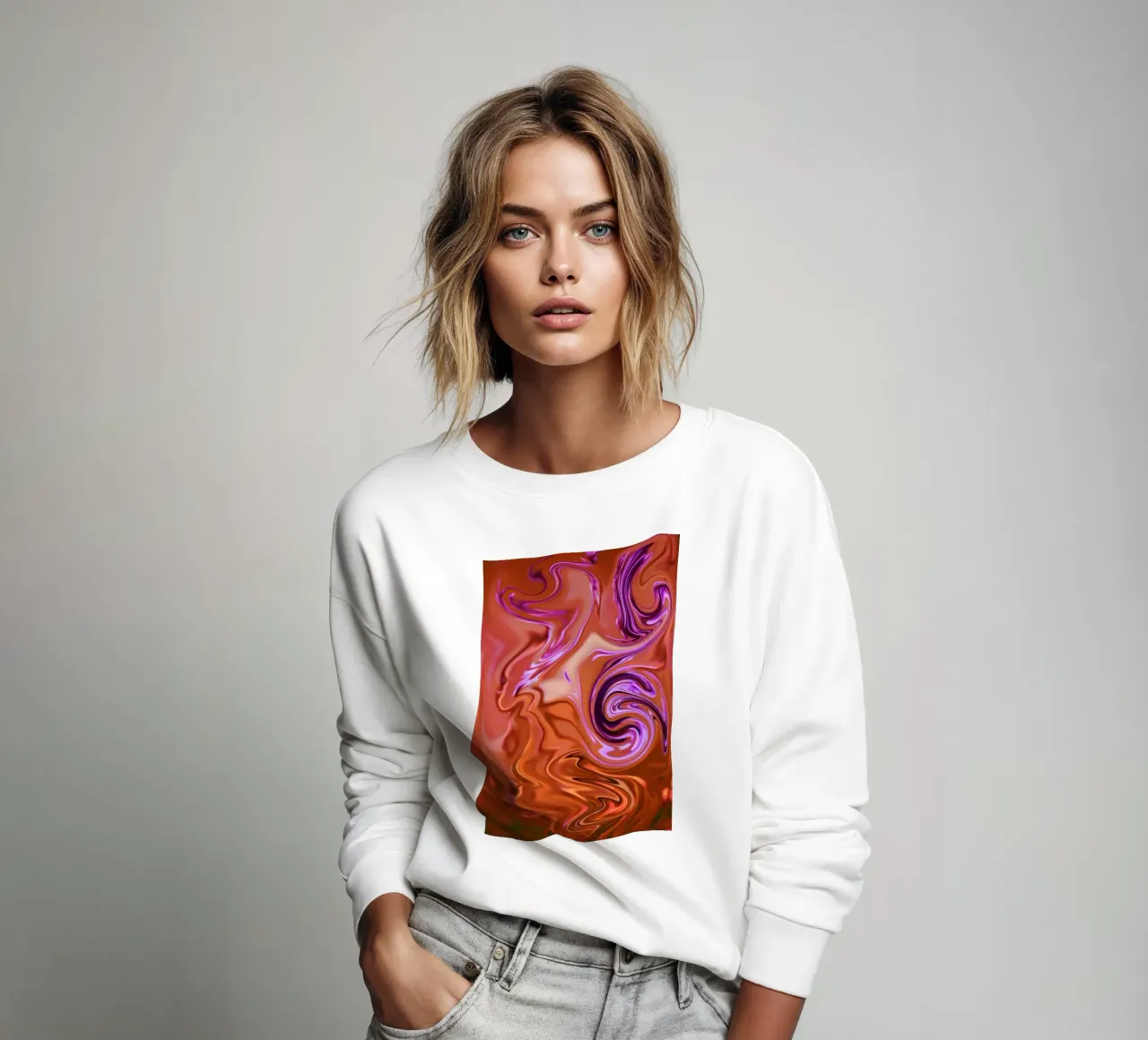 Abstraktes dynamisches Muster in orange, braun und lila Sweatshirt von Something for you