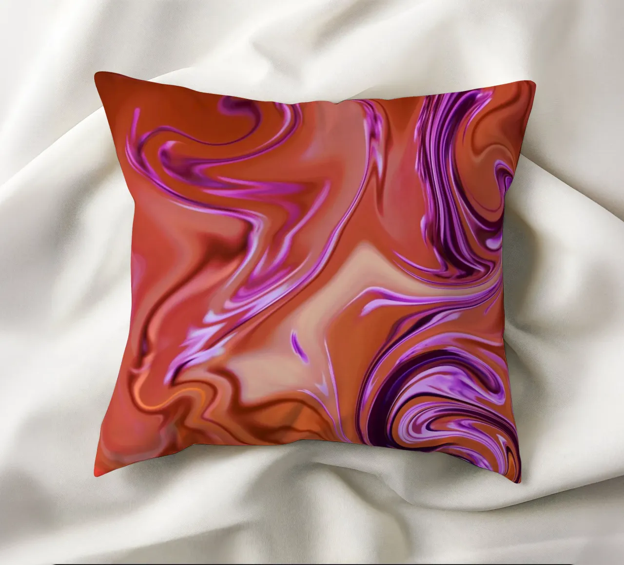 Abstract dynamic pattern in orange, brown and purple decorative cushion by Something for you
