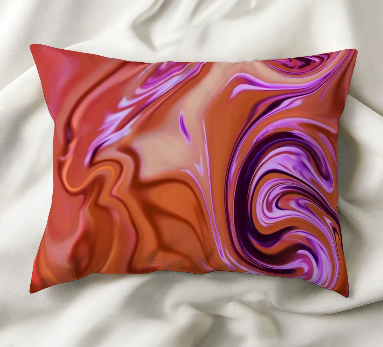 Abstract dynamic pattern in orange, brown and purple decorative cushion by Something for you