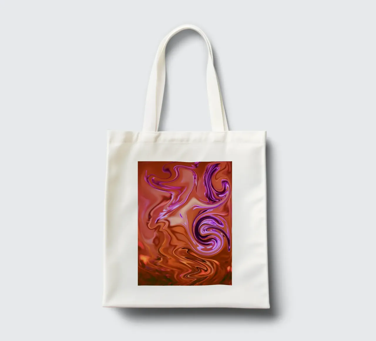 Abstract dynamic pattern in orange, brown and purple tote bag by Something for you