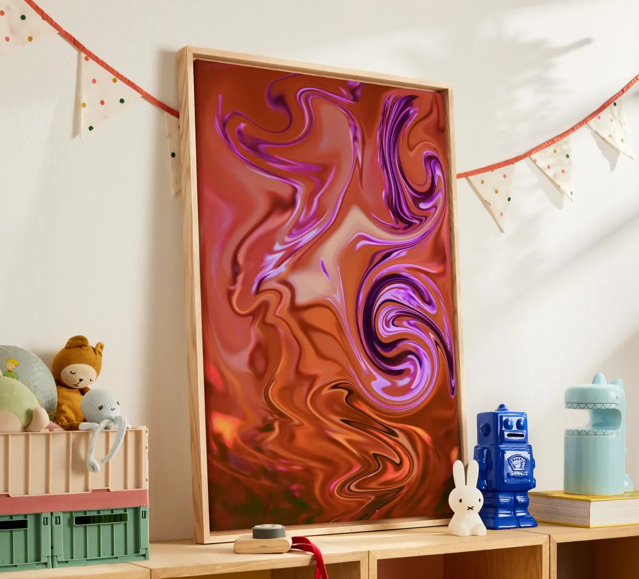 Motif dynamique abstrait en orange, marron et violet toile de Something for you