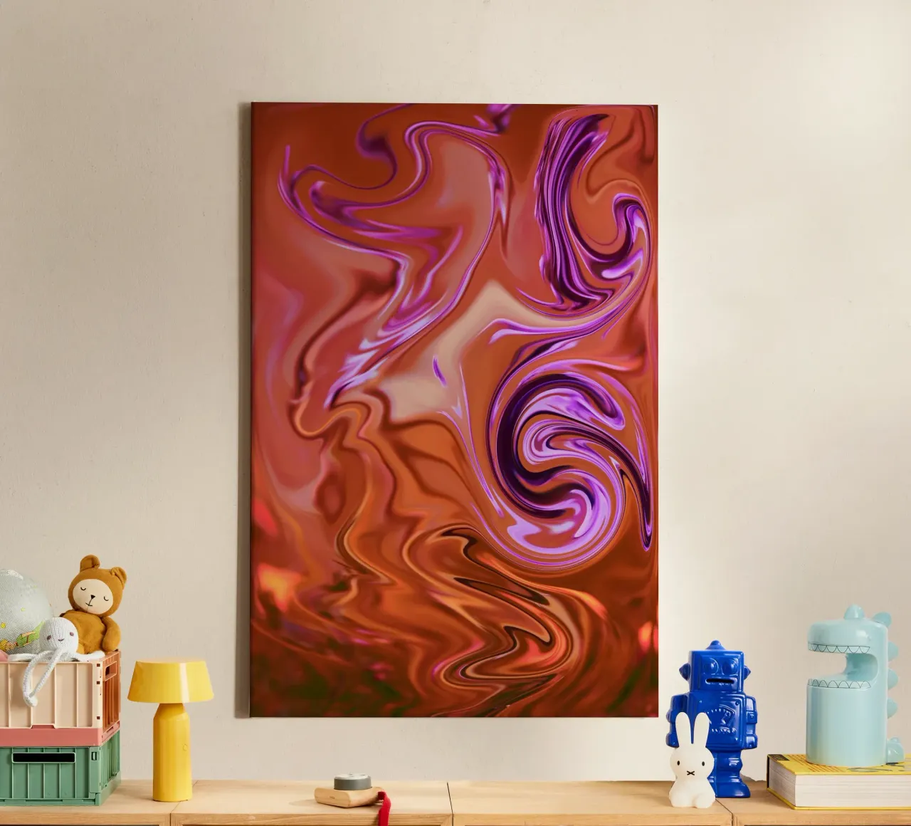 Motif dynamique abstrait en orange, marron et violet toile de Something for you