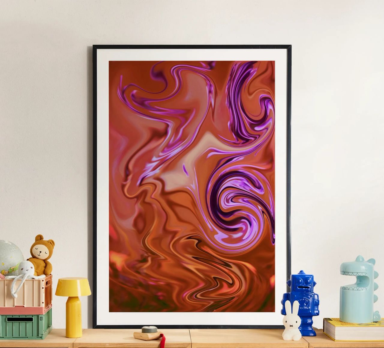 Abstract dynamic pattern in orange, brown and purple hahnemühle by Something for you