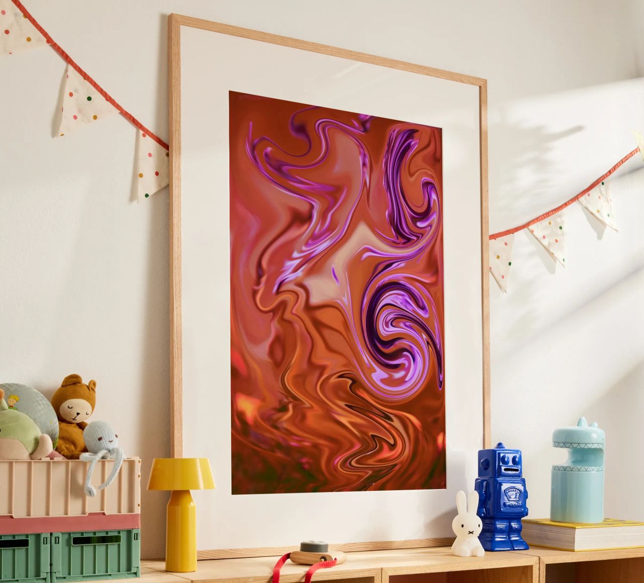 Abstract dynamic pattern in orange, brown and purple hahnemühle by Something for you
