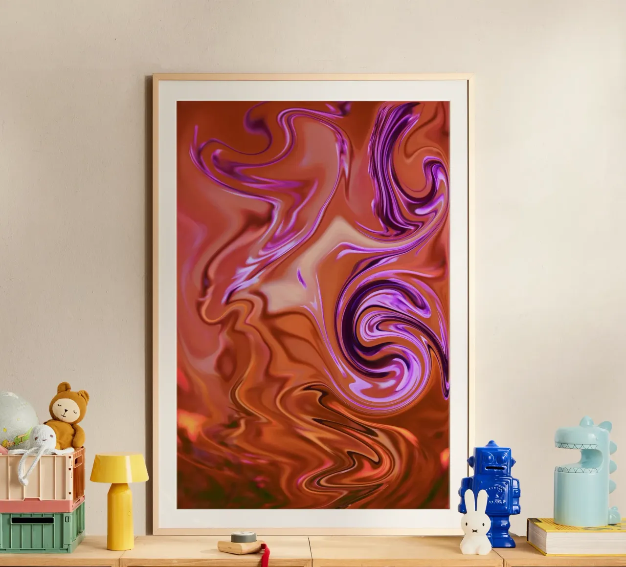 Motif dynamique abstrait en orange, marron et violet hahnemühle de Something for you