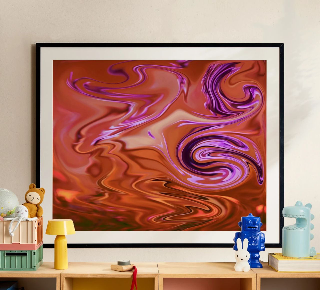 Abstract dynamic pattern in orange, brown and purple hahnemühle by Something for you