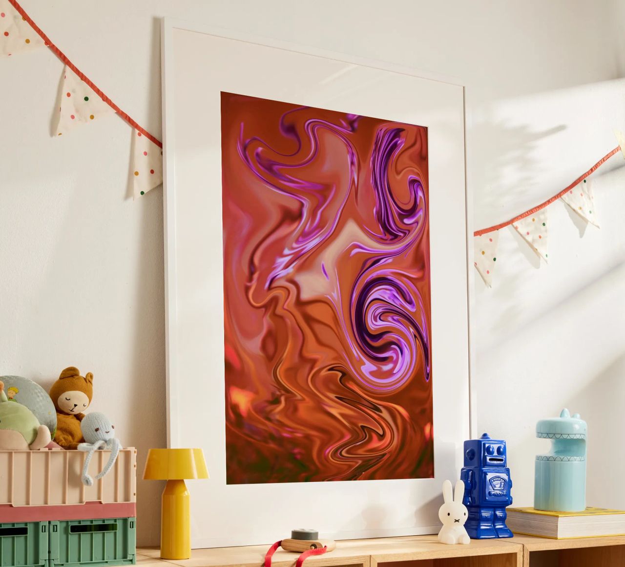 Abstract dynamic pattern in orange, brown and purple hahnemühle by Something for you