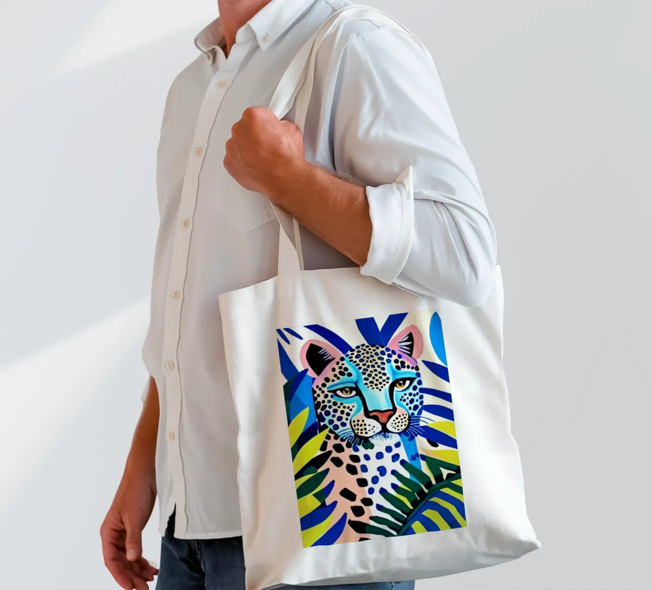Classico colore blu leopardo borsa in juta da igoshartwrks