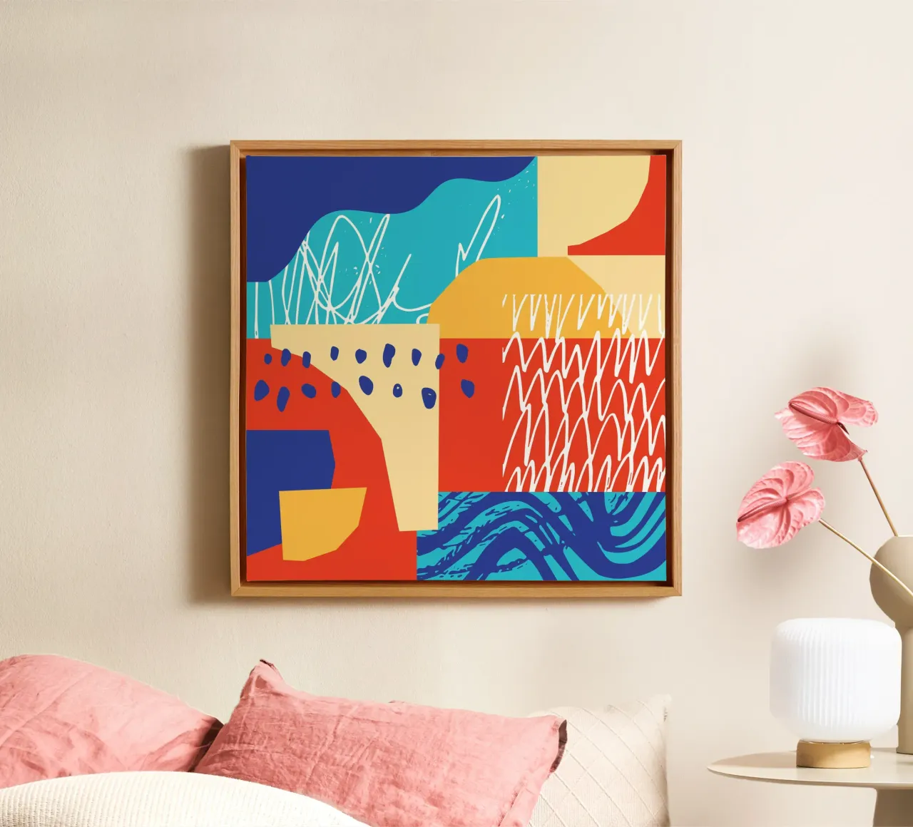 Zeitgenössische Form und Farbe II Leinwand mit Schattenfugenrahmen von Kim Hubball Studio