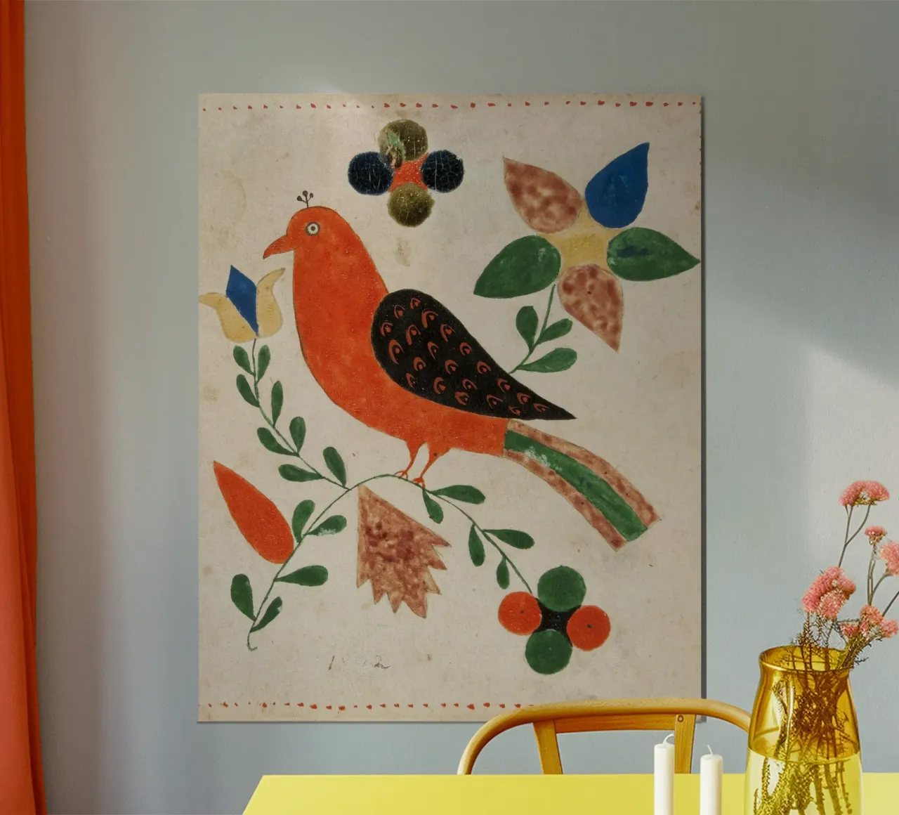 Bird Facing Left on Flowering carta hahnemühle da vintageshop