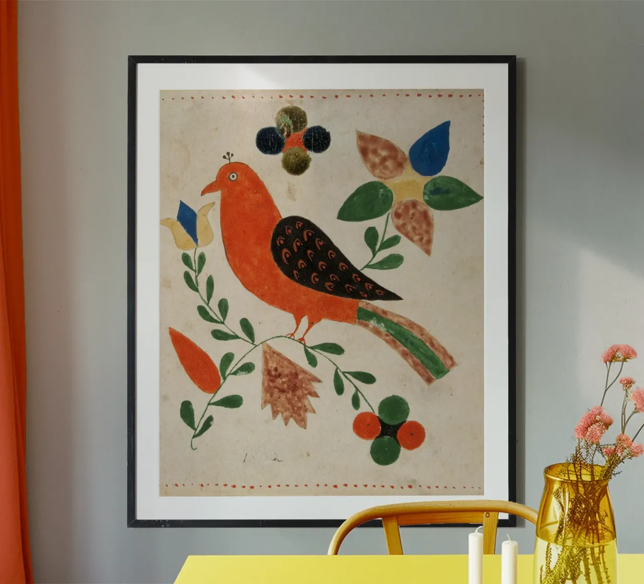 Bird Facing Left on Flowering carta hahnemühle da vintageshop