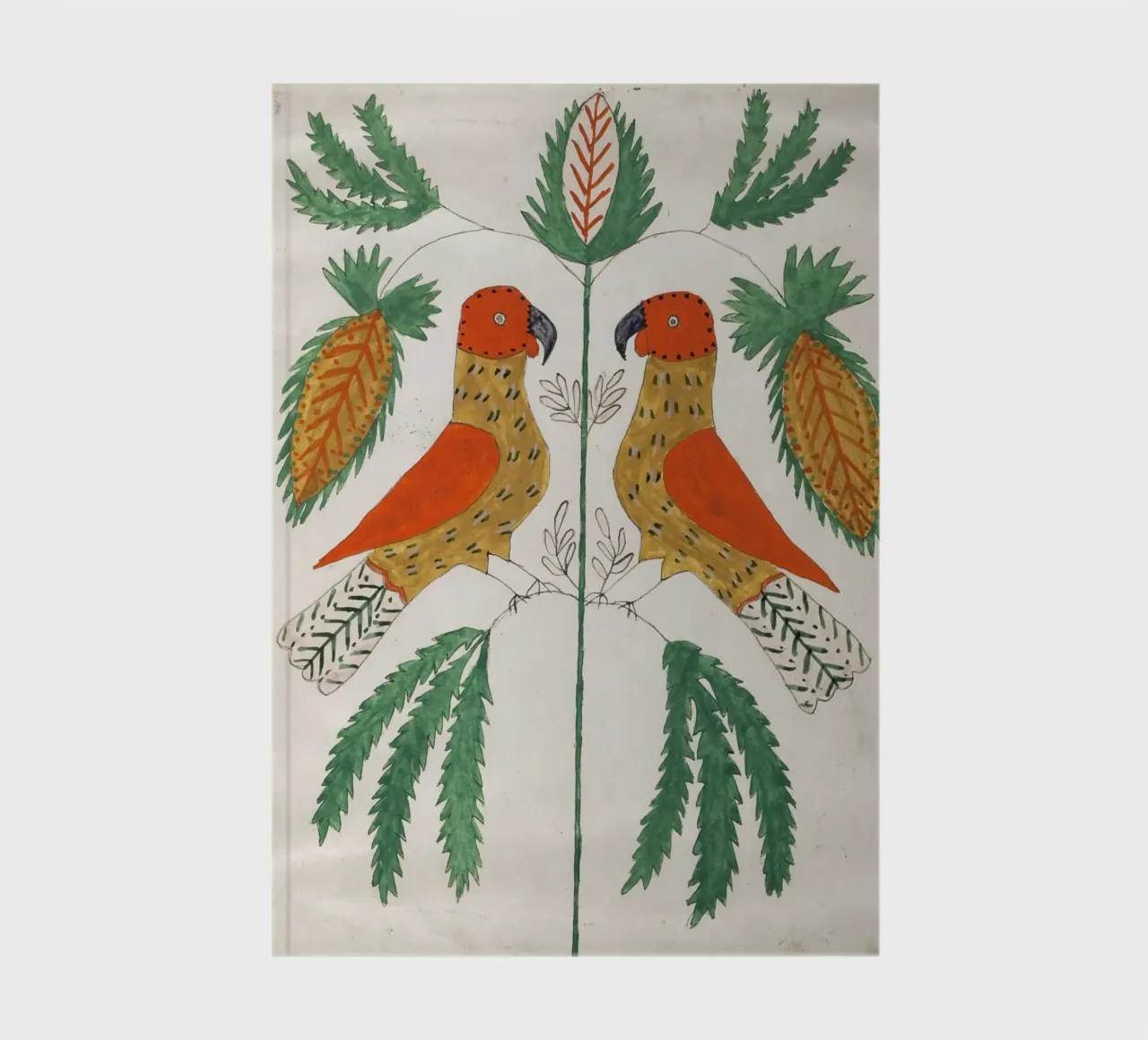 Two Red and Yellow Parrots Facing Each Other diario da vintageshop