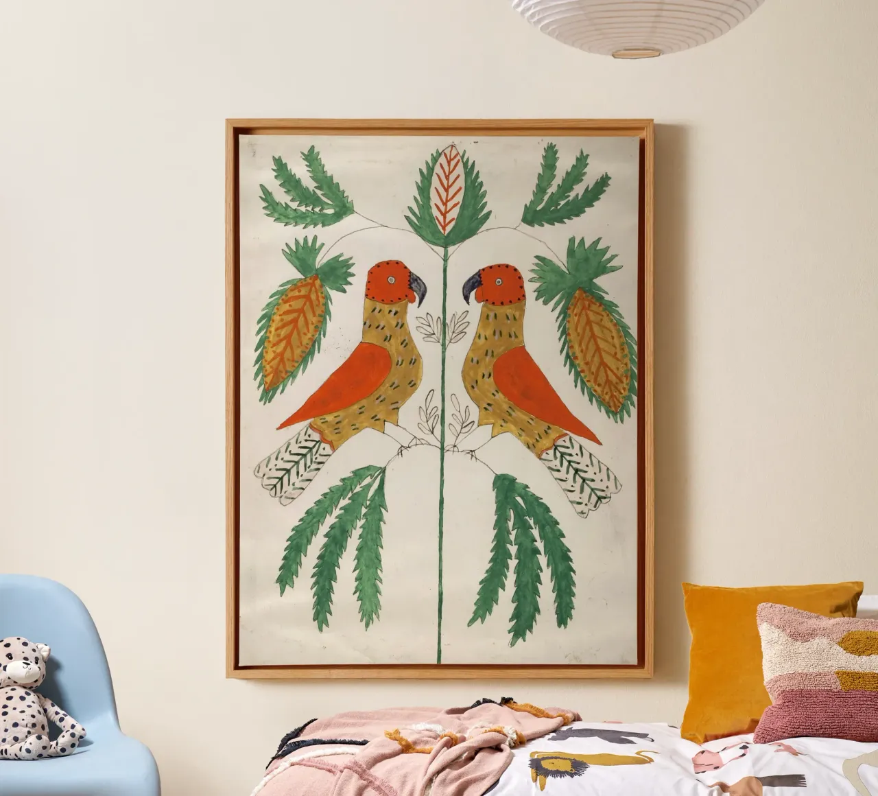Two Red and Yellow Parrots Facing Each Other tela da vintageshop