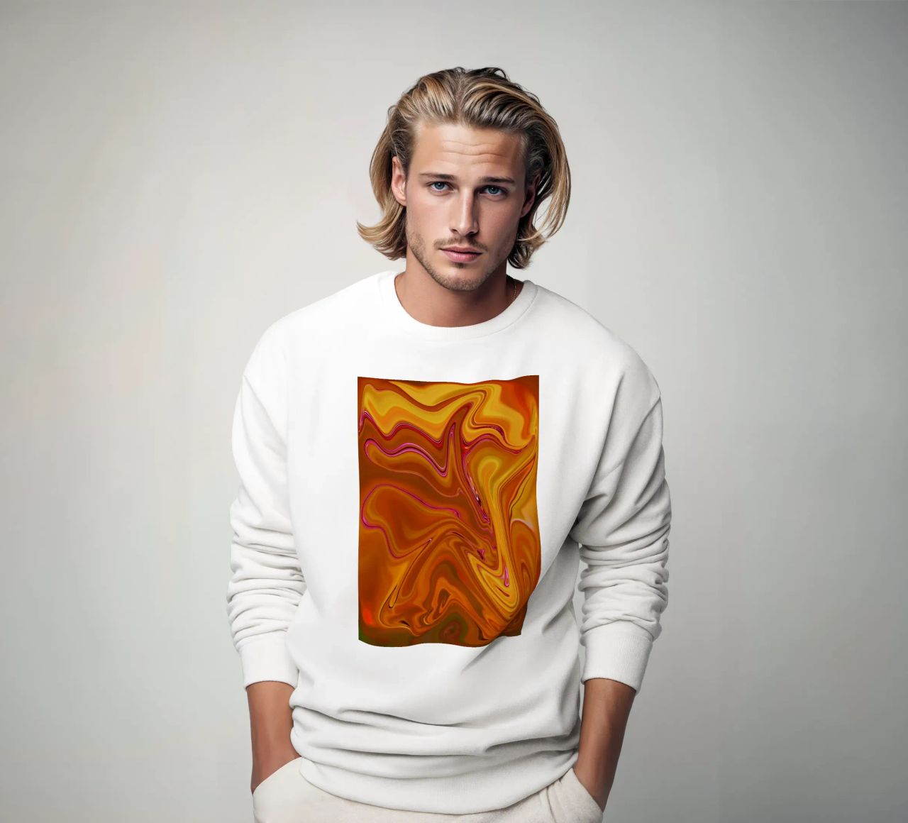 Modello dinamico astratto in giallo, arancione e viola. felpa da Something for you
