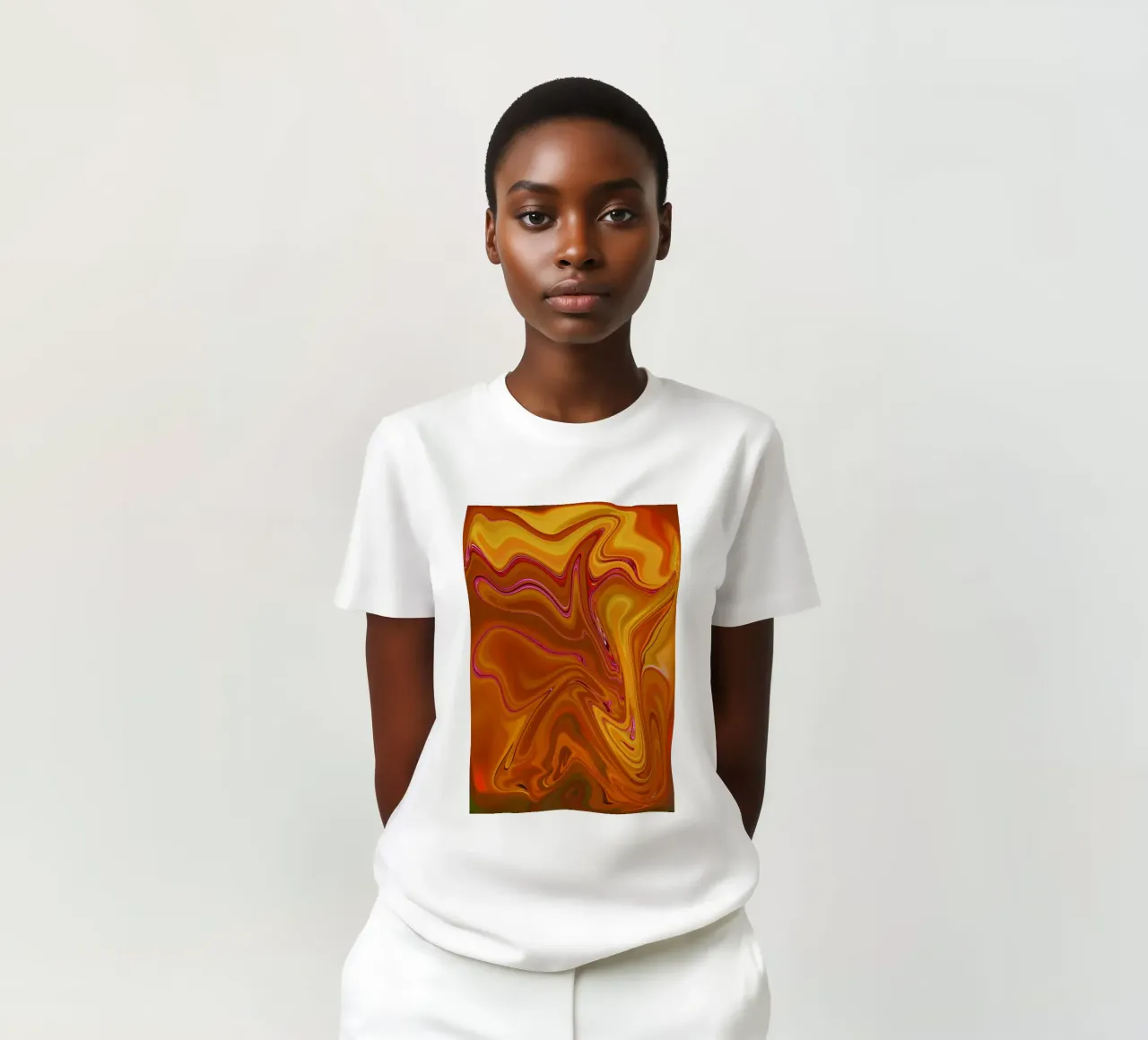 Abstract dynamic pattern in yellow, orange and purple. t-shirt by Something for you