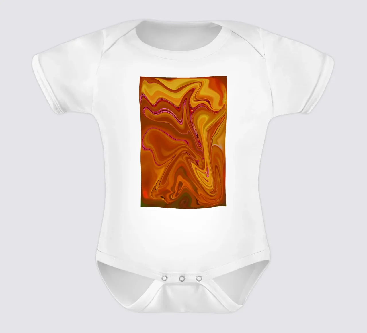Abstraktes dynamisches Muster in gelb, orange und lila. Kurzarm Babybody von Something for you