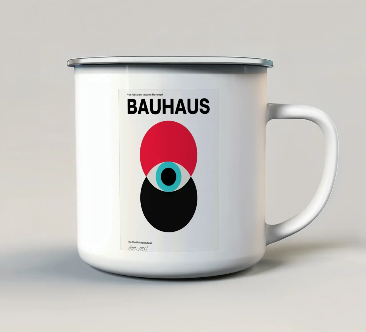 Bauhaus Abstract Circles Print enamel mug by Cozy Vibes