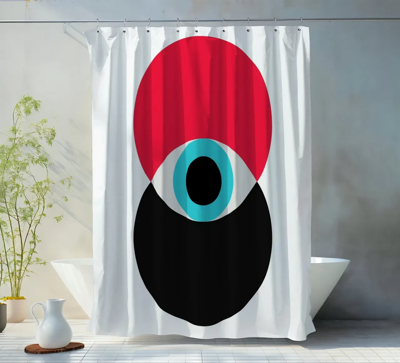 Bauhaus abstracte cirkels print douchegordijn van Cozy Vibes