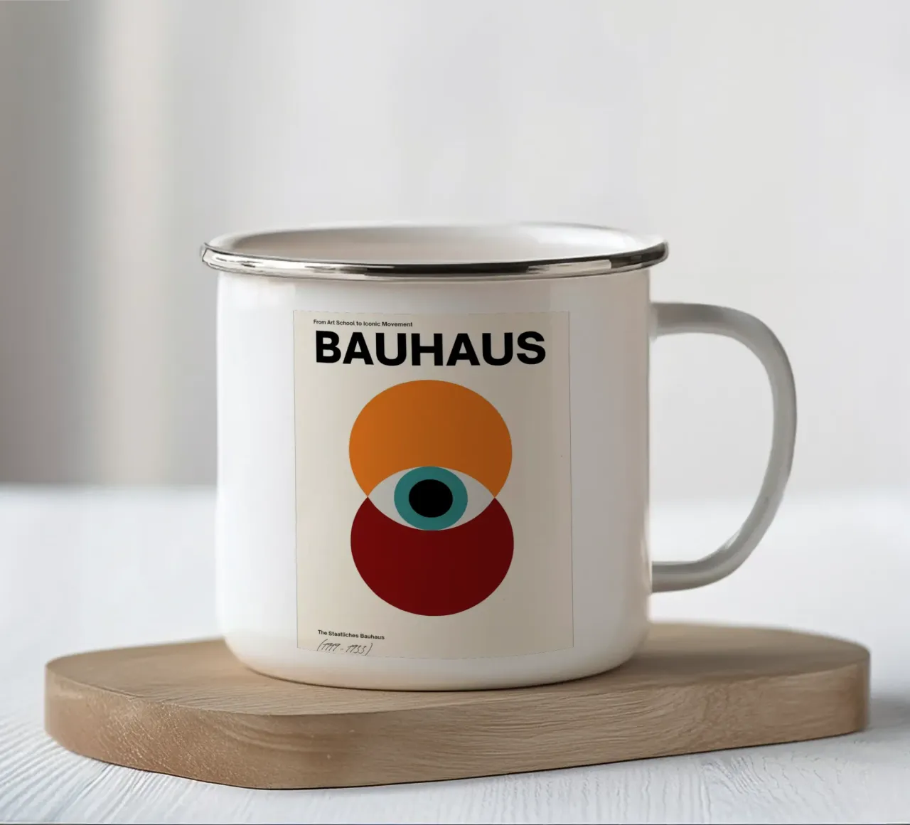 Bauhaus abstracte oogafdruk emaille mok van Cozy Vibes