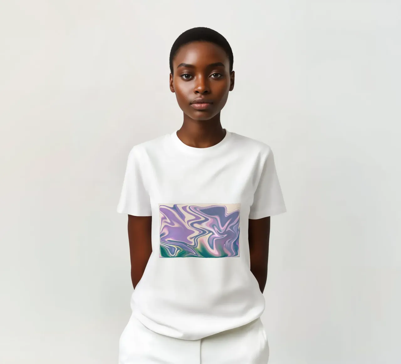 Abstract dynamic pattern in white, blue, purple and green. t-shirt by Something for you