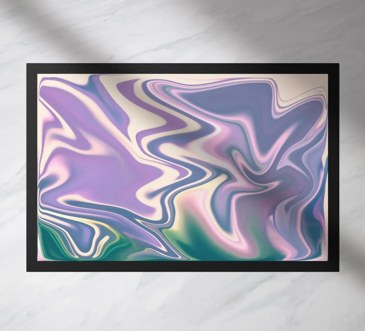 Motif dynamique abstrait en blanc, bleu, violet et vert. paillasson de Something for you