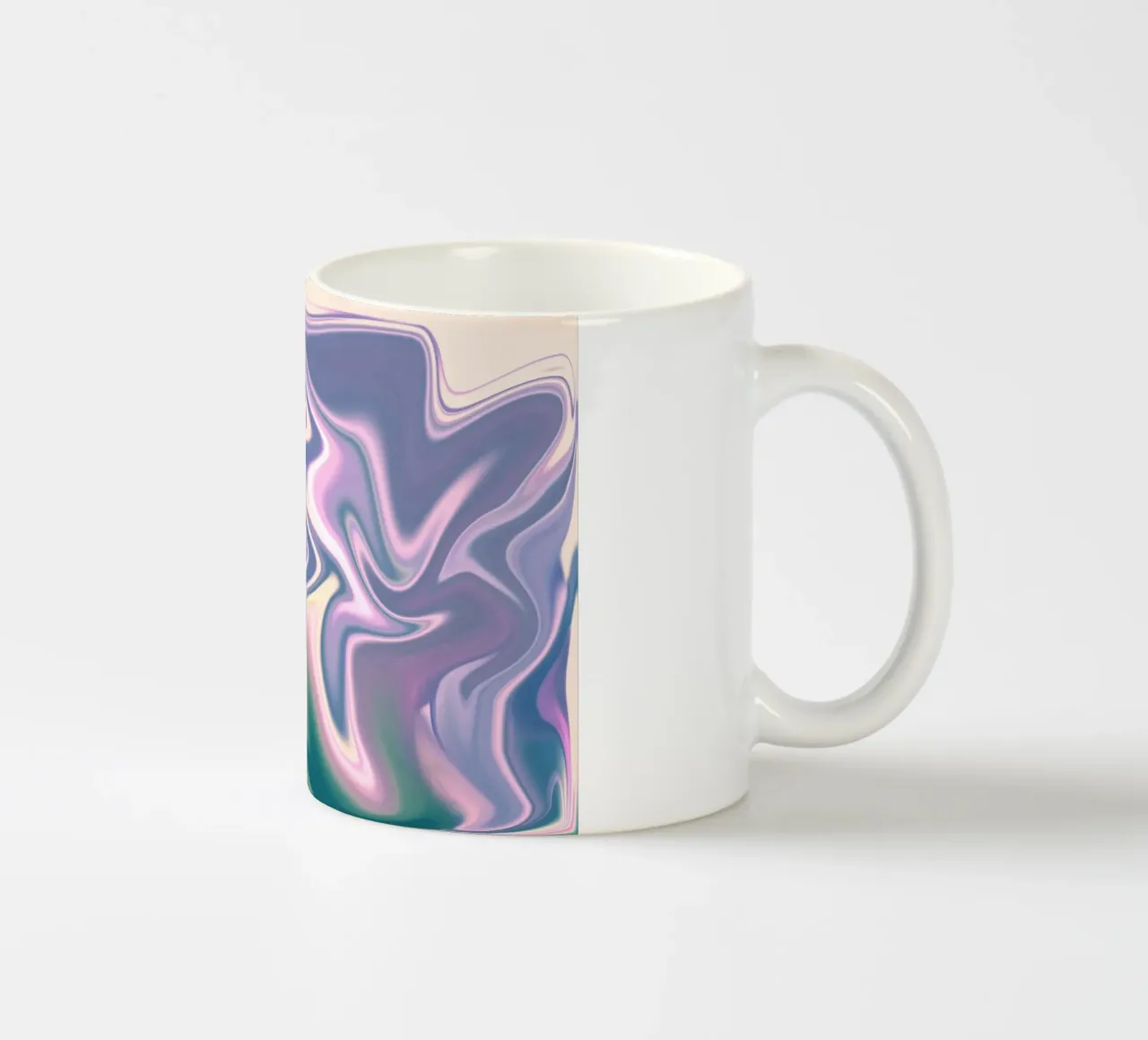 Abstract dynamisch patroon in wit, blauw, paars en groen. keramische mok van Something for you