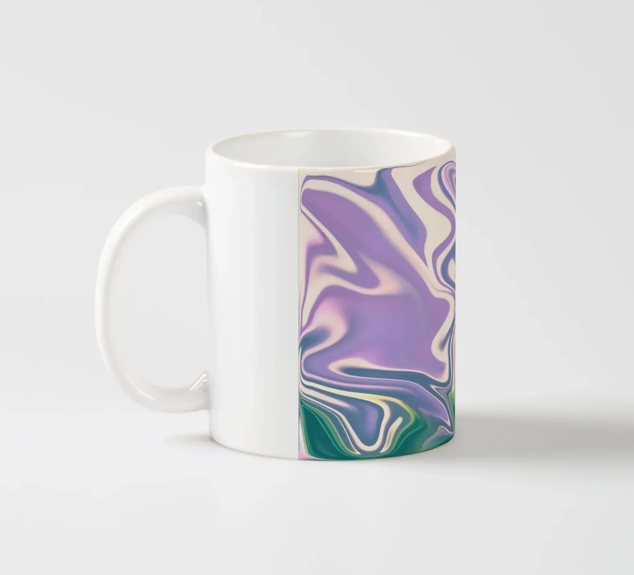 Abstract dynamisch patroon in wit, blauw, paars en groen. keramische mok van Something for you
