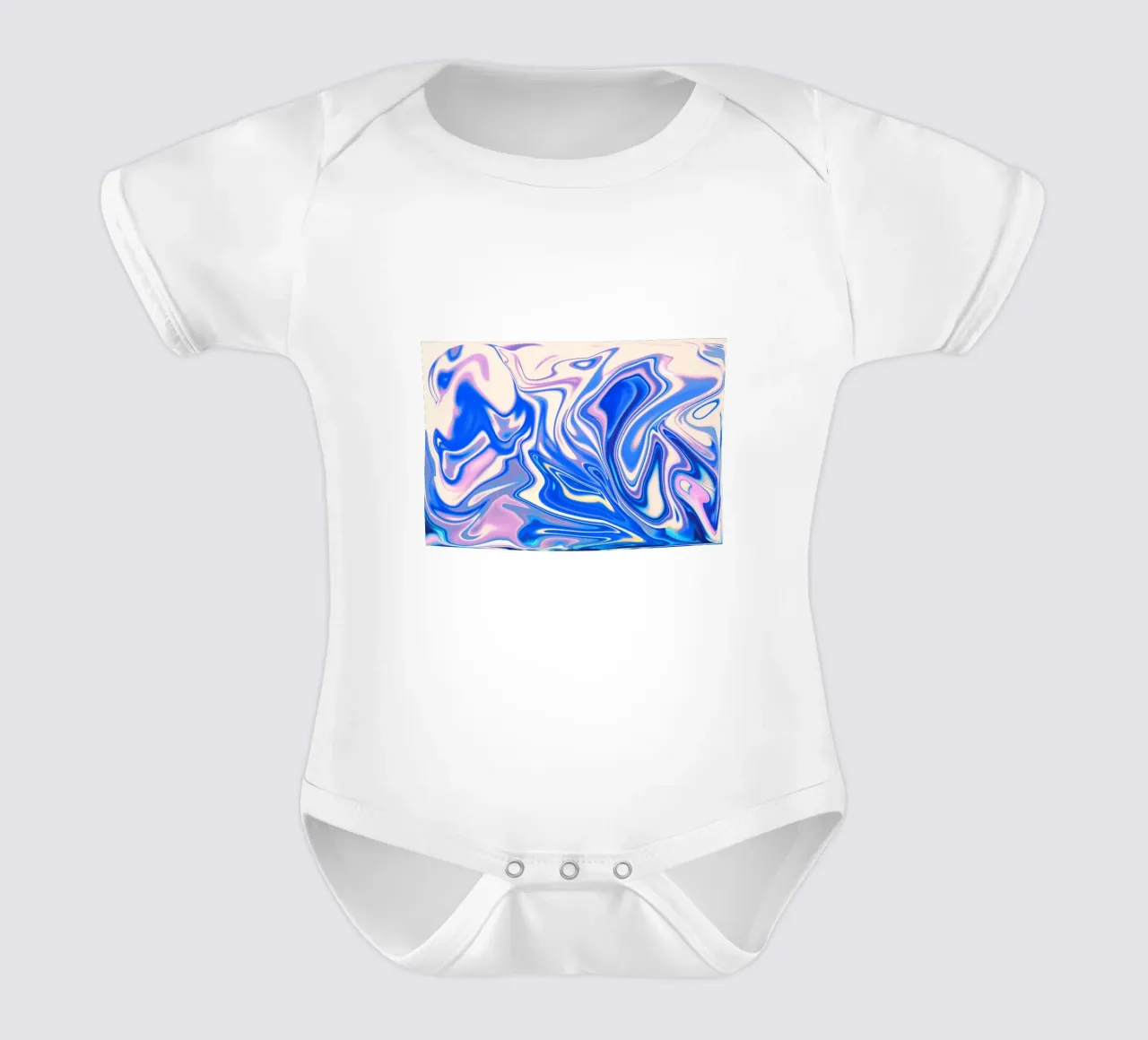 Abstract dynamic pattern in white, blue and pink. short-sleeve baby romper by Something for you