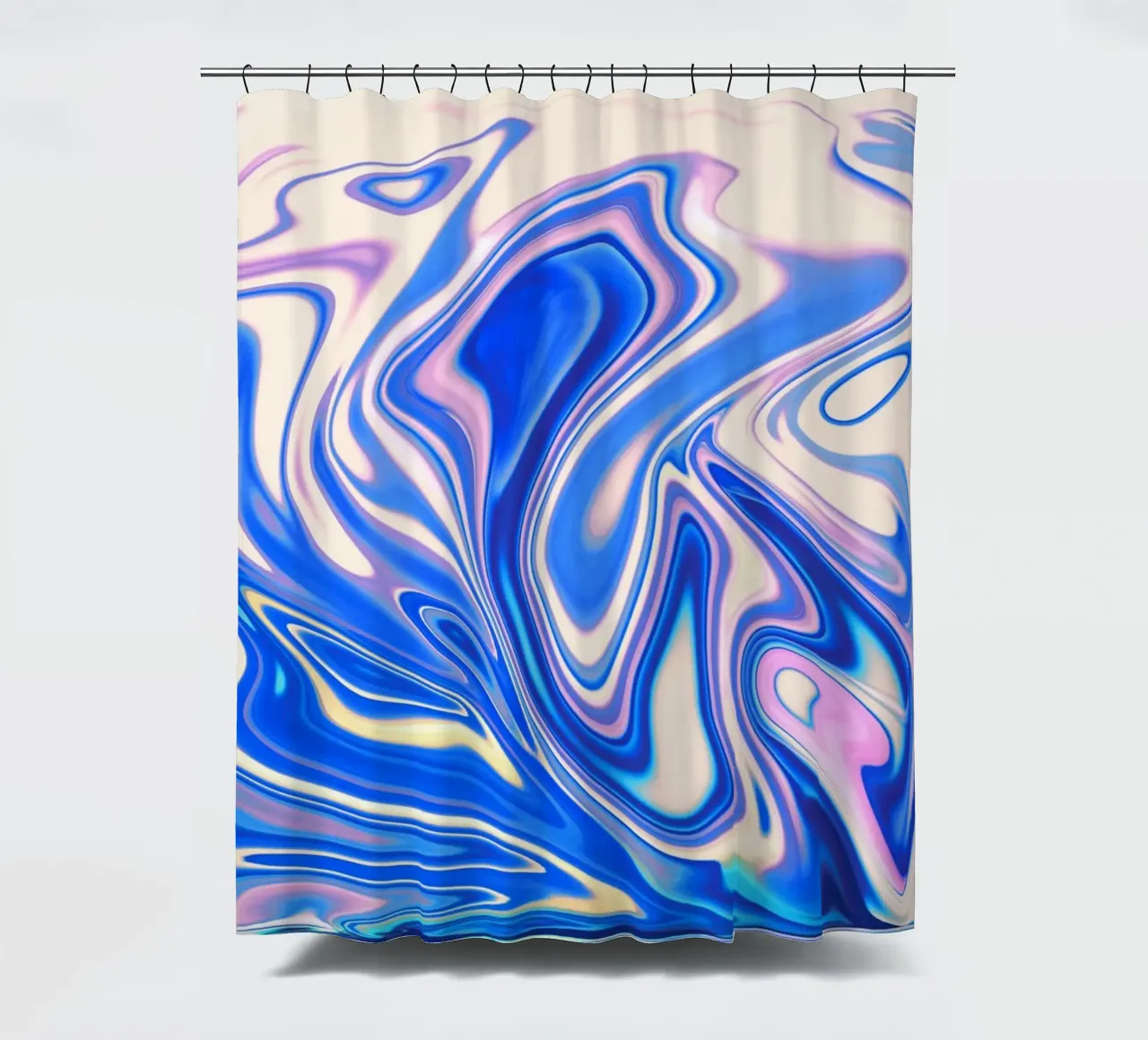 Abstract dynamisch patroon in wit, blauw en roze. douchegordijn van Something for you