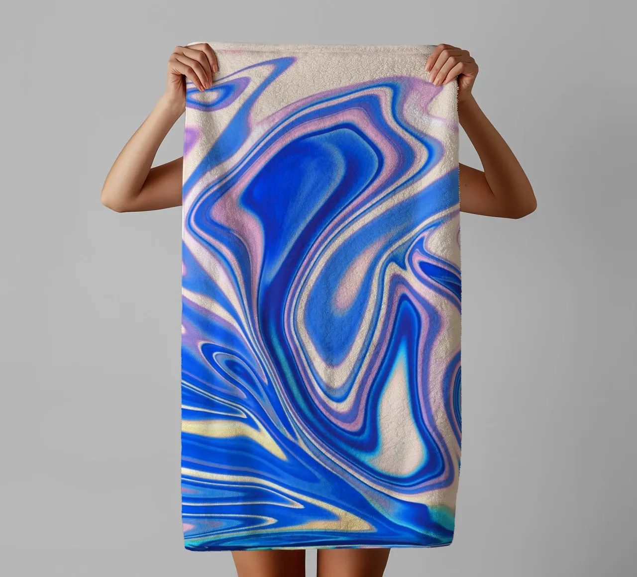 Abstract dynamic pattern in white, blue and pink. towel by Something for you
