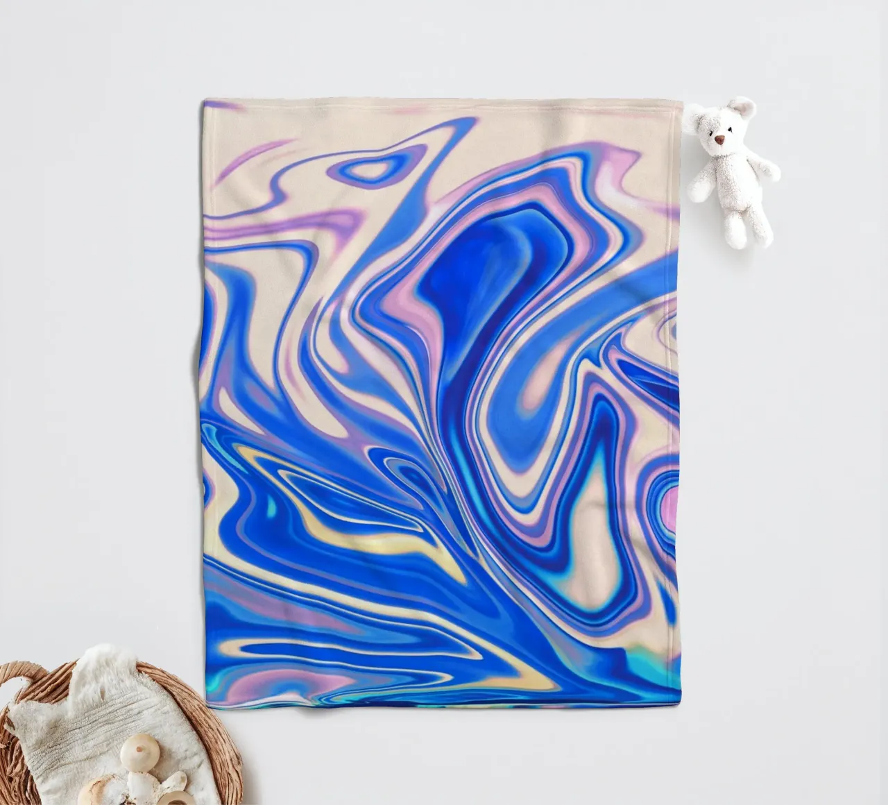 Abstract dynamic pattern in white, blue and pink. fleece blanket by Something for you