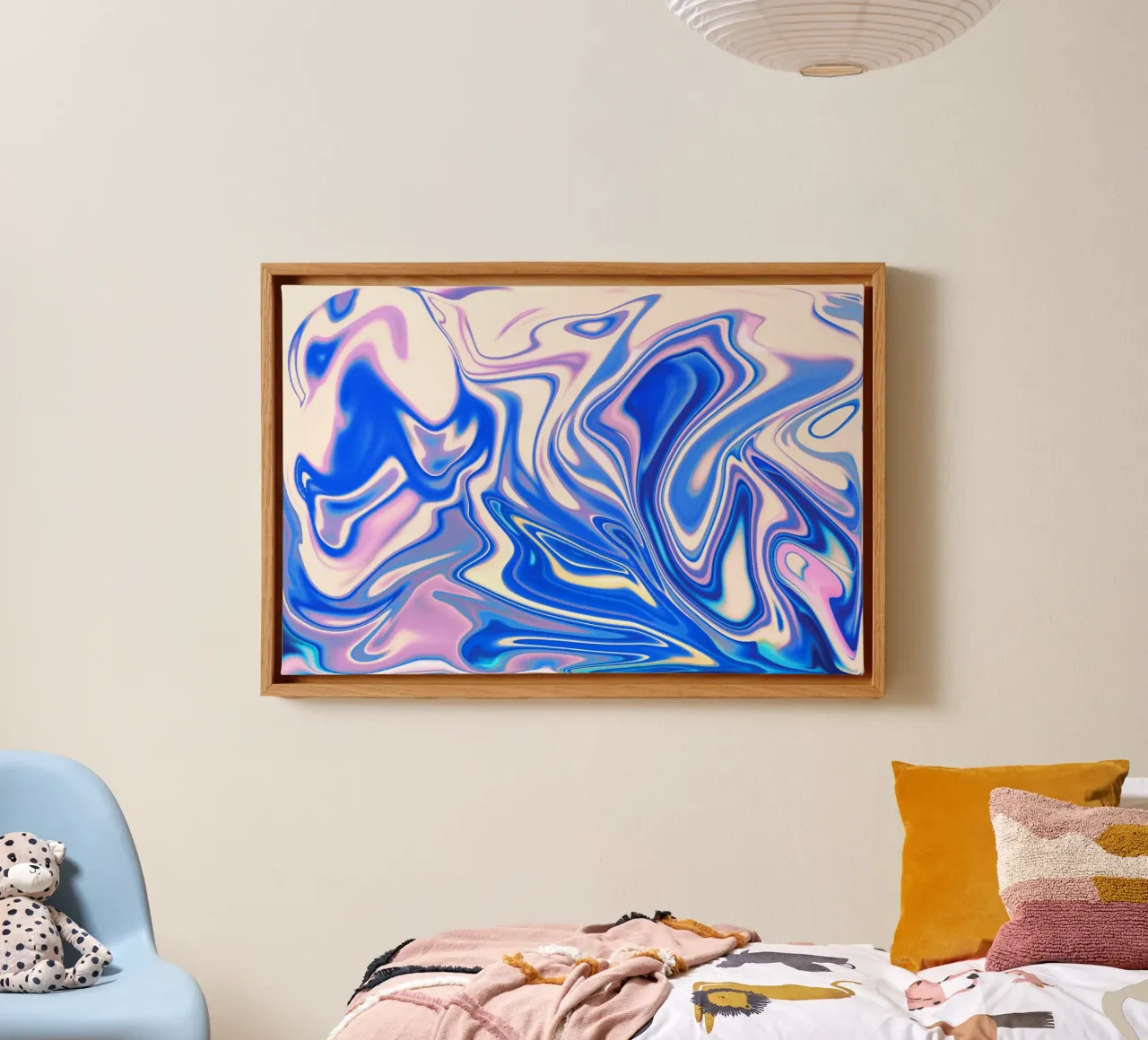 Abstract dynamic pattern in white, blue and pink. canvas by Something for you