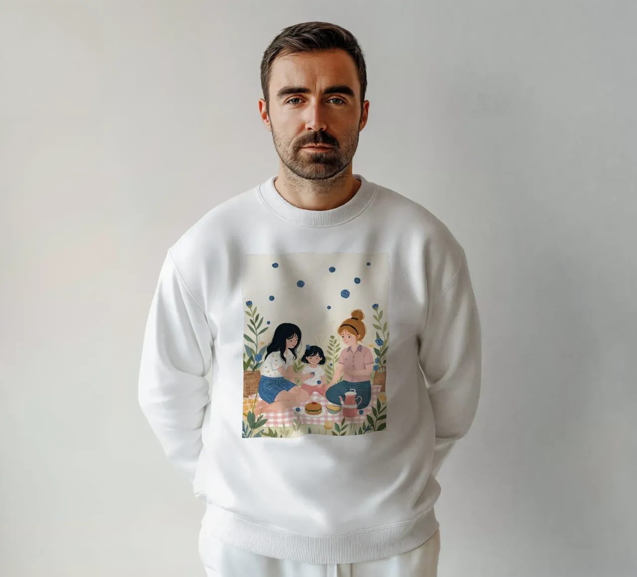 Una famiglia che si gode un picnic con cibo e fiori felpa da DesignDoodle