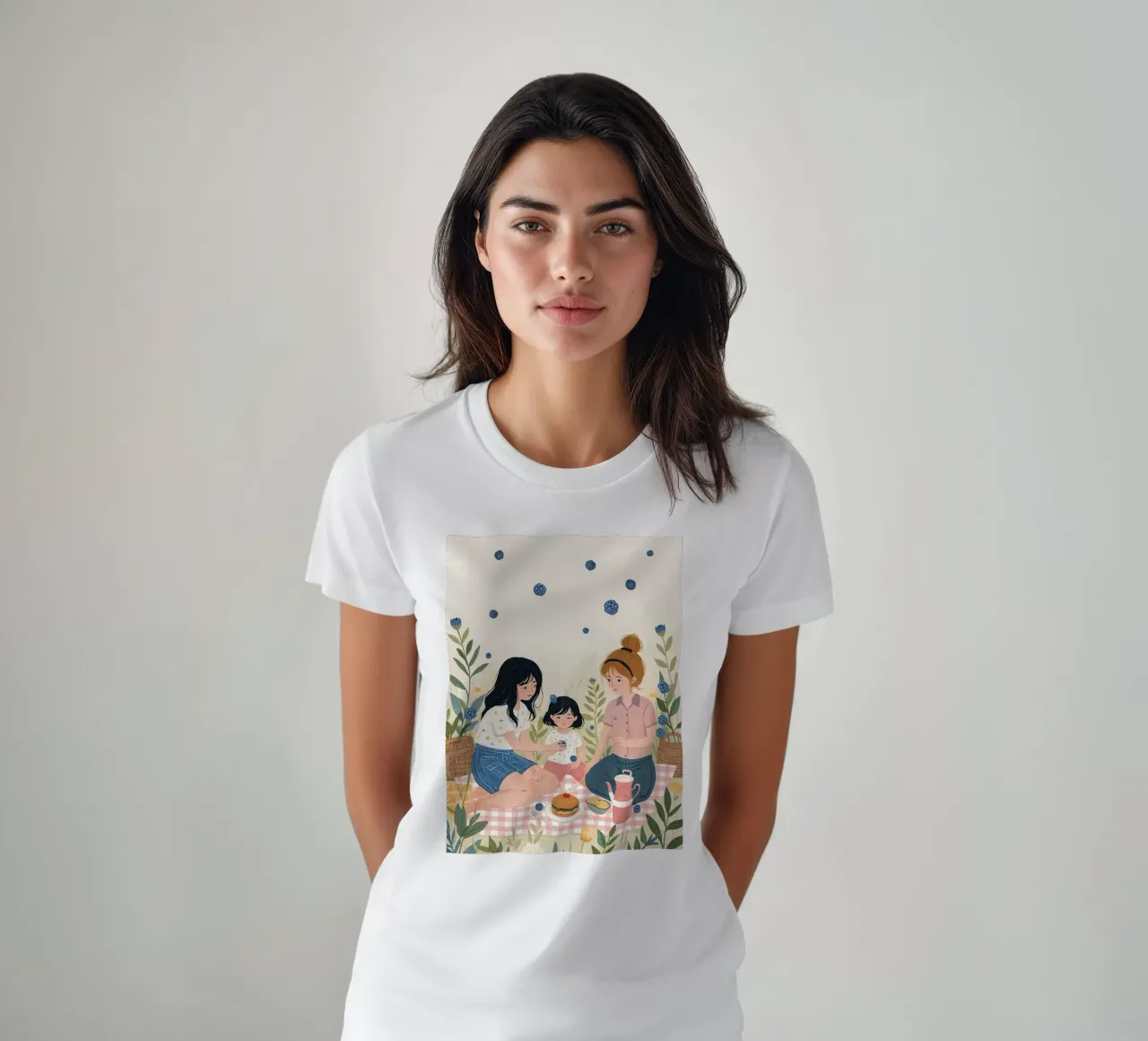 Una famiglia che si gode un picnic con cibo e fiori t-shirt da DesignDoodle