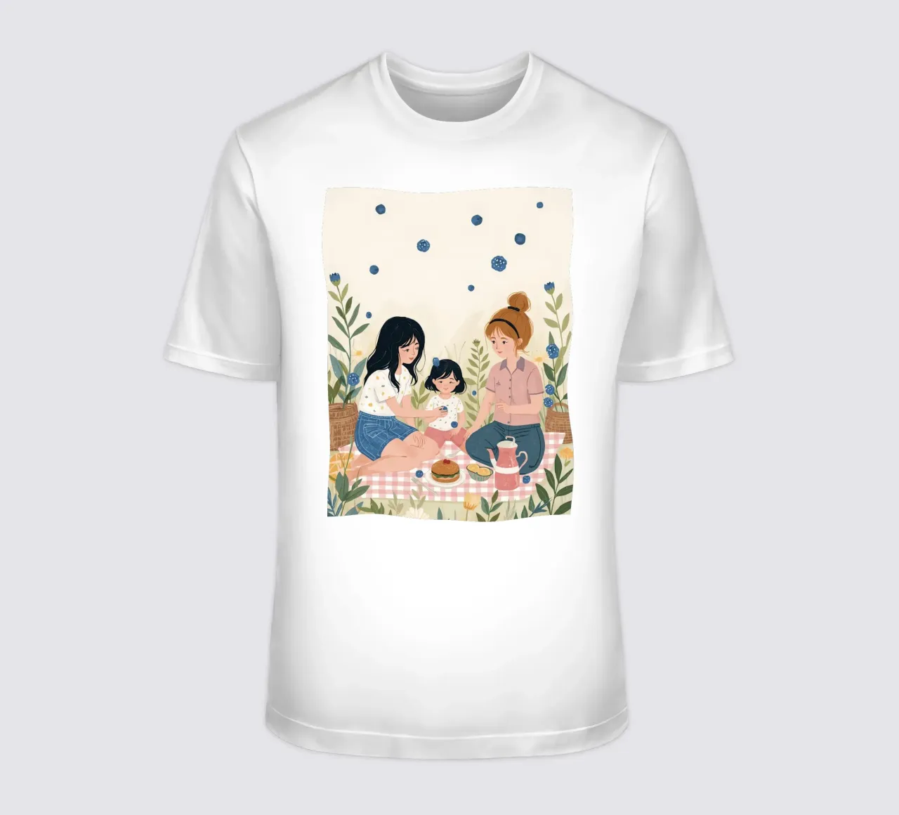 Una famiglia che si gode un picnic con cibo e fiori t-shirt da DesignDoodle