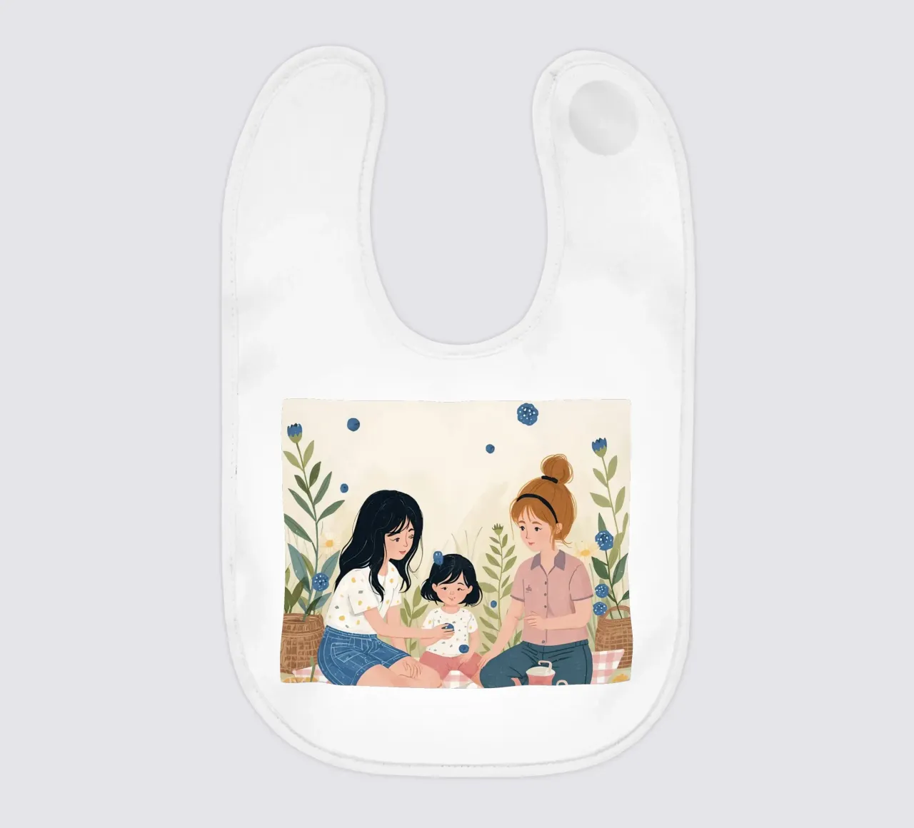 Una famiglia che si gode un picnic con cibo e fiori bavaglino da DesignDoodle