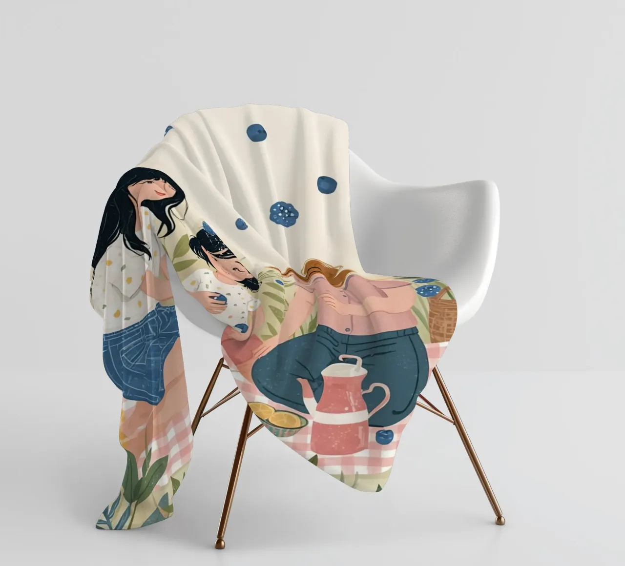 Una famiglia che si gode un picnic con cibo e fiori coperta in pile da DesignDoodle