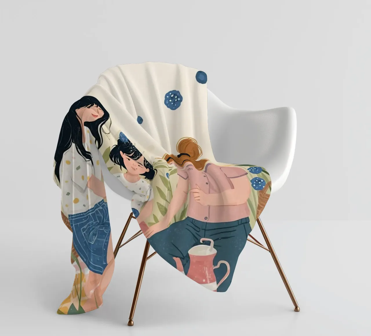 Una famiglia che si gode un picnic con cibo e fiori coperta in pile da DesignDoodle